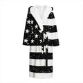 Monochrome Grunge American Flag Print Hooded Bathrobe