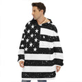 Monochrome Grunge American Flag Print Hoodie Blanket