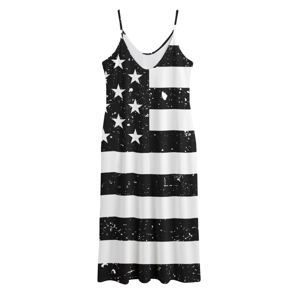 Monochrome Grunge American Flag Print Jersey Midi Cami Dress
