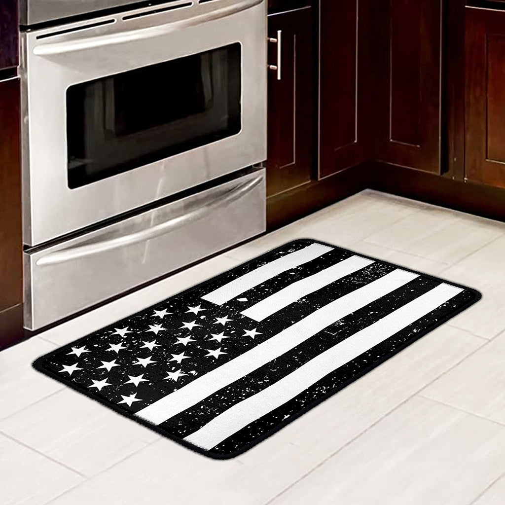 Monochrome Grunge American Flag Print Kitchen Mat