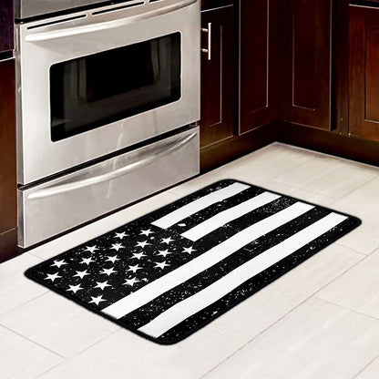 Monochrome Grunge American Flag Print Kitchen Mat