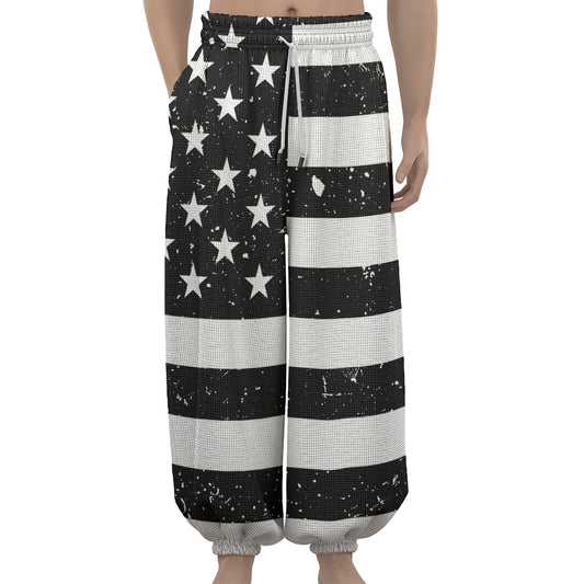 Monochrome Grunge American Flag Print Lantern Pants