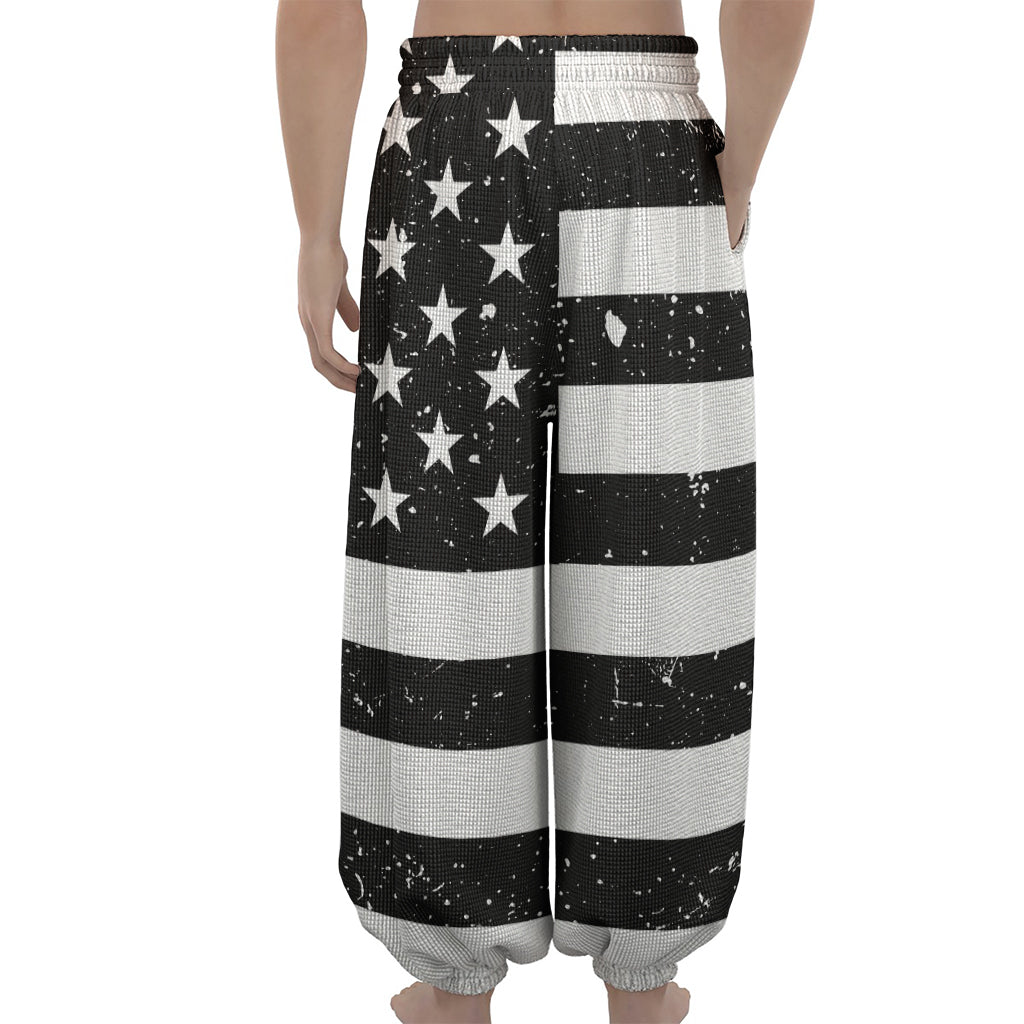 Monochrome Grunge American Flag Print Lantern Pants