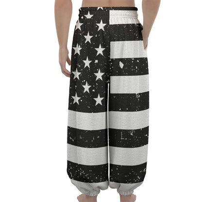 Monochrome Grunge American Flag Print Lantern Pants