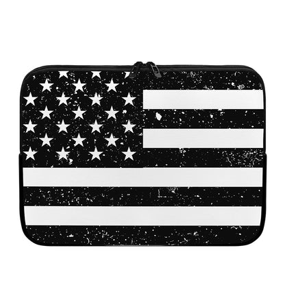 Monochrome Grunge American Flag Print Laptop Sleeve