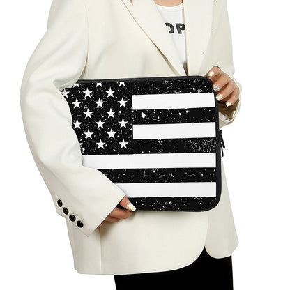 Monochrome Grunge American Flag Print Laptop Sleeve