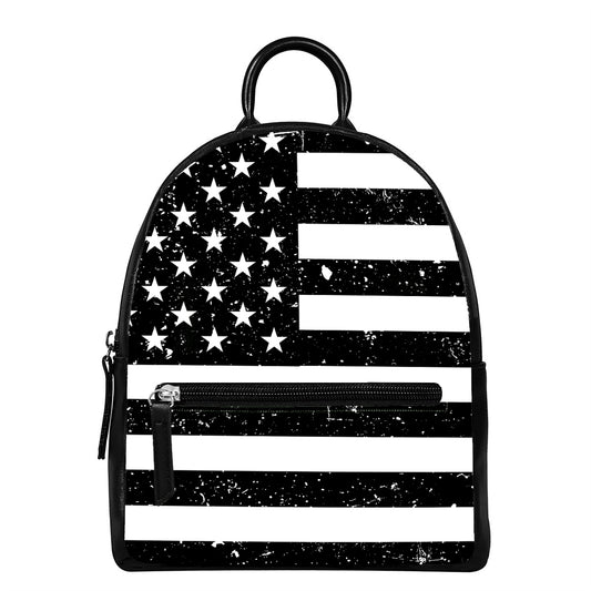 Monochrome Grunge American Flag Print Leather Backpack