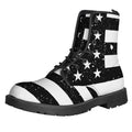 Monochrome Grunge American Flag Print Lace-Up Boots