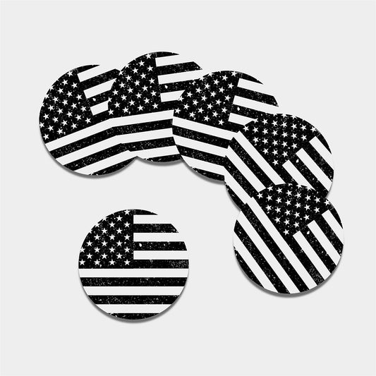 Monochrome Grunge American Flag Print Leather Coaster Set