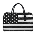 Monochrome Grunge American Flag Print Leather Duffel Bag