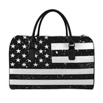 Monochrome Grunge American Flag Print Leather Duffle Bag