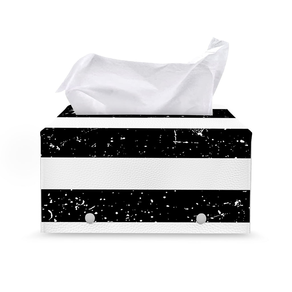 Monochrome Grunge American Flag Print Leather Tissue Box Cover