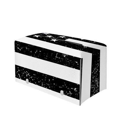 Monochrome Grunge American Flag Print Leather Tissue Box Cover