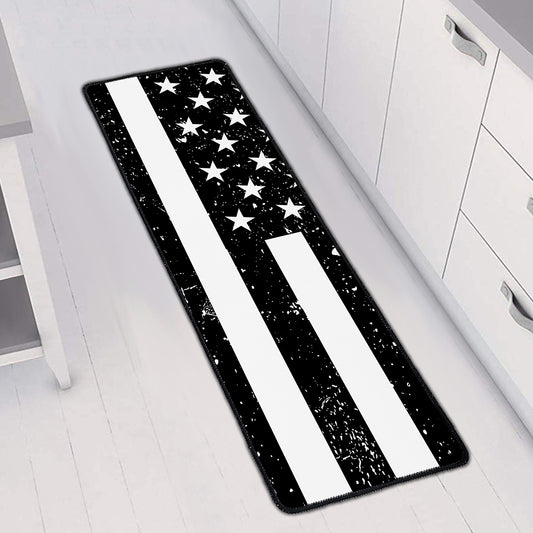 Monochrome Grunge American Flag Print Long Kitchen Mat