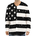 Monochrome Grunge American Flag Print Long Sleeve Baseball Jersey