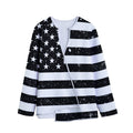 Monochrome Grunge American Flag Print Long Sleeve Short Coat