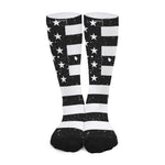 Monochrome Grunge American Flag Print Long Socks