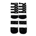 Monochrome Grunge American Flag Print Long Socks