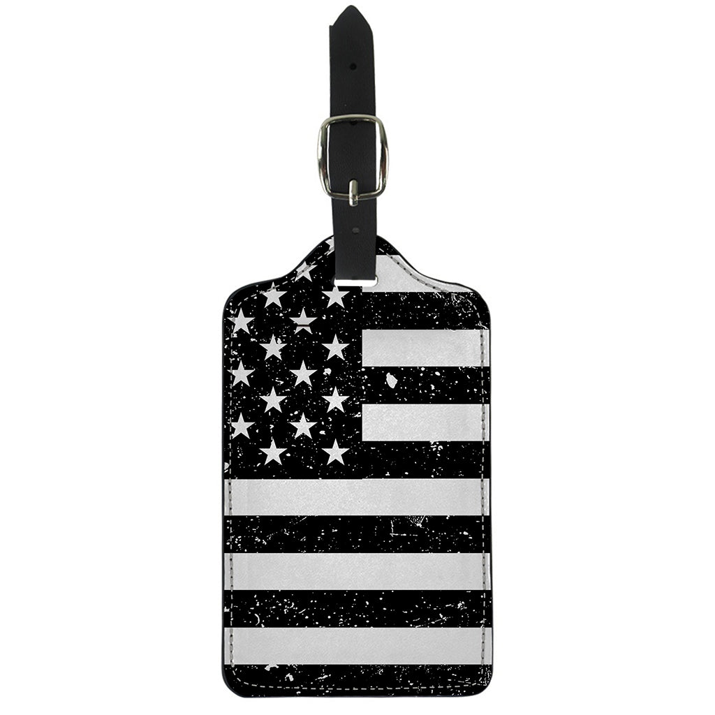 Monochrome Grunge American Flag Print Luggage Tag