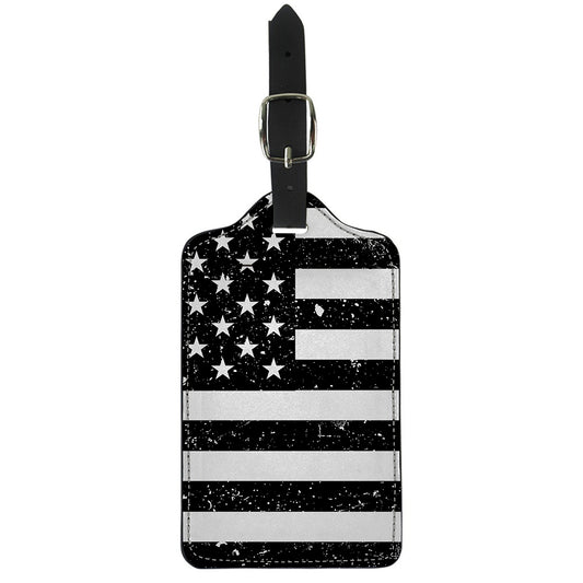 Monochrome Grunge American Flag Print Luggage Tag