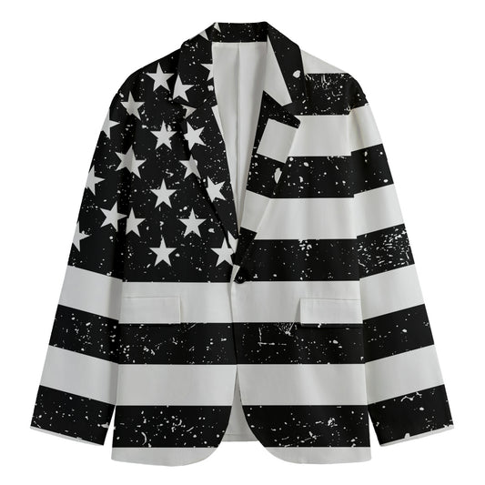 Monochrome Grunge American Flag Print Men's Blazer