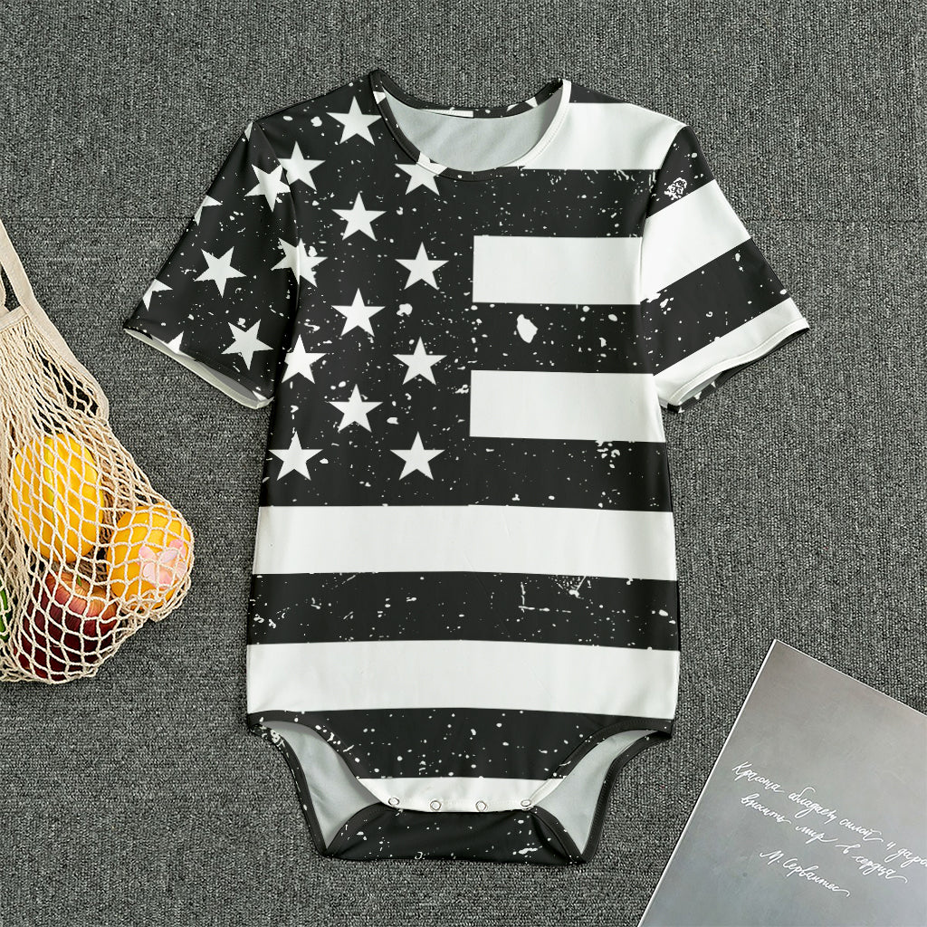 Monochrome Grunge American Flag Print Men's Bodysuit