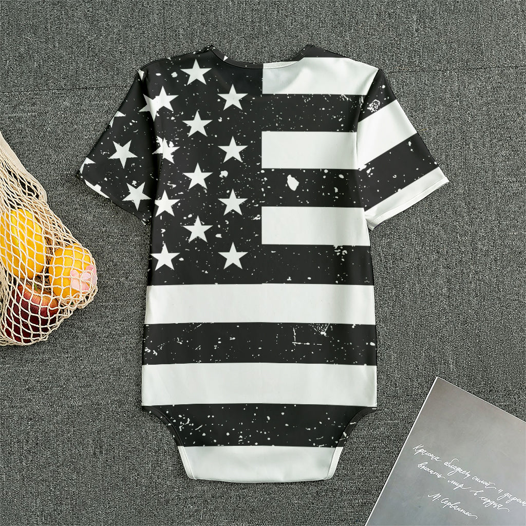 Monochrome Grunge American Flag Print Men's Bodysuit