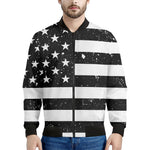 Monochrome Grunge American Flag Print Men's Bomber Jacket