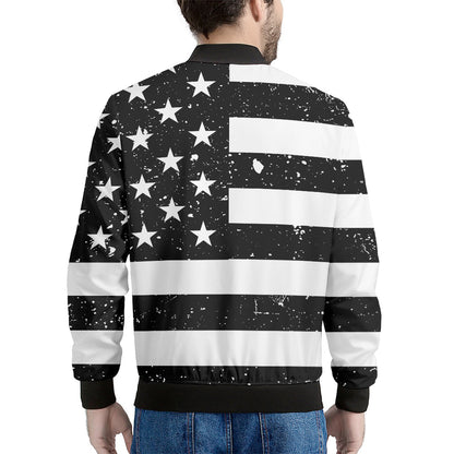 Monochrome Grunge American Flag Print Men's Bomber Jacket