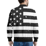 Monochrome Grunge American Flag Print Men's Bomber Jacket