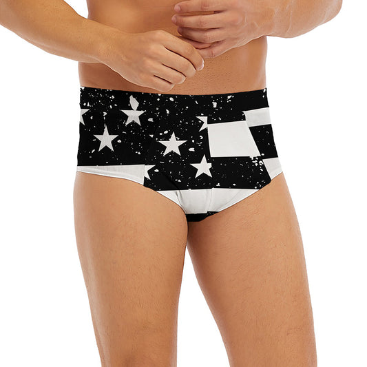 Monochrome Grunge American Flag Print Men's Briefs