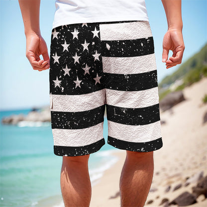 Monochrome Grunge American Flag Print Men's Cargo Shorts