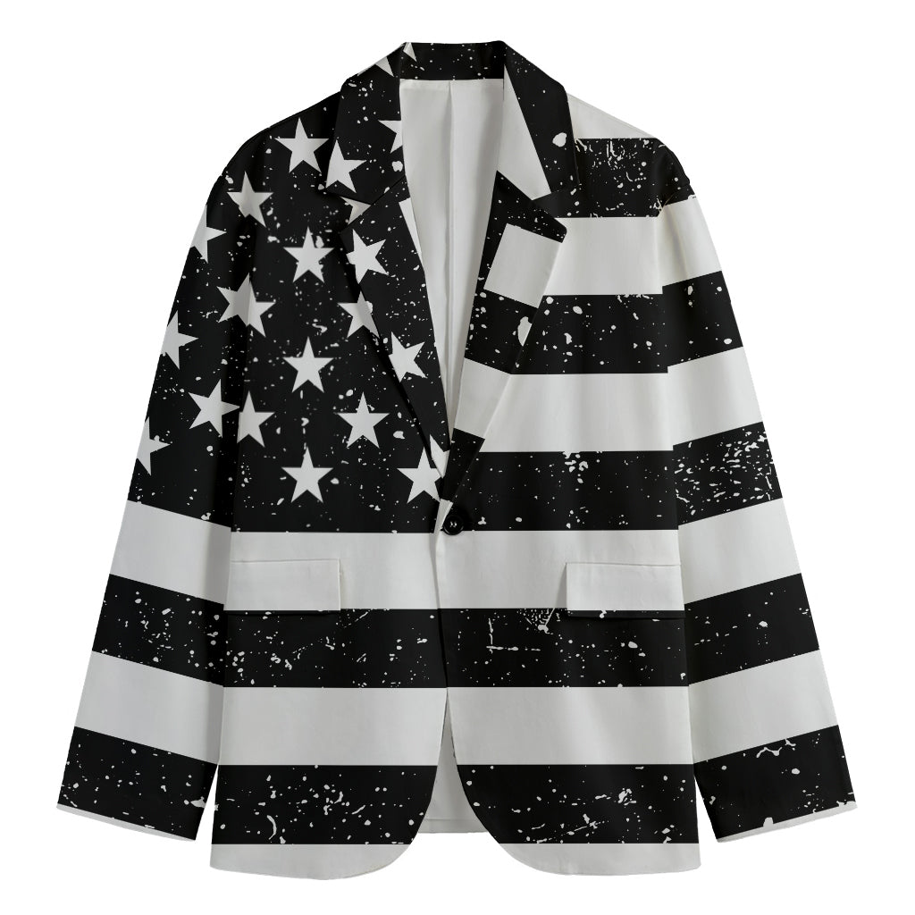 Monochrome Grunge American Flag Print Men's Cotton Blazer