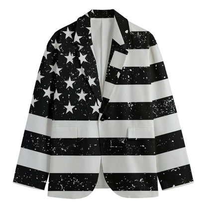 Monochrome Grunge American Flag Print Men's Cotton Blazer