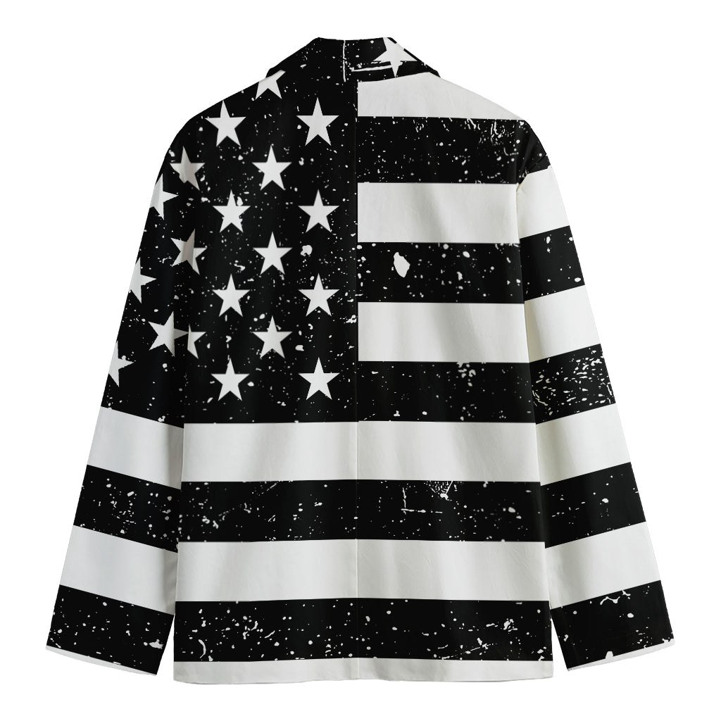 Monochrome Grunge American Flag Print Men's Cotton Blazer