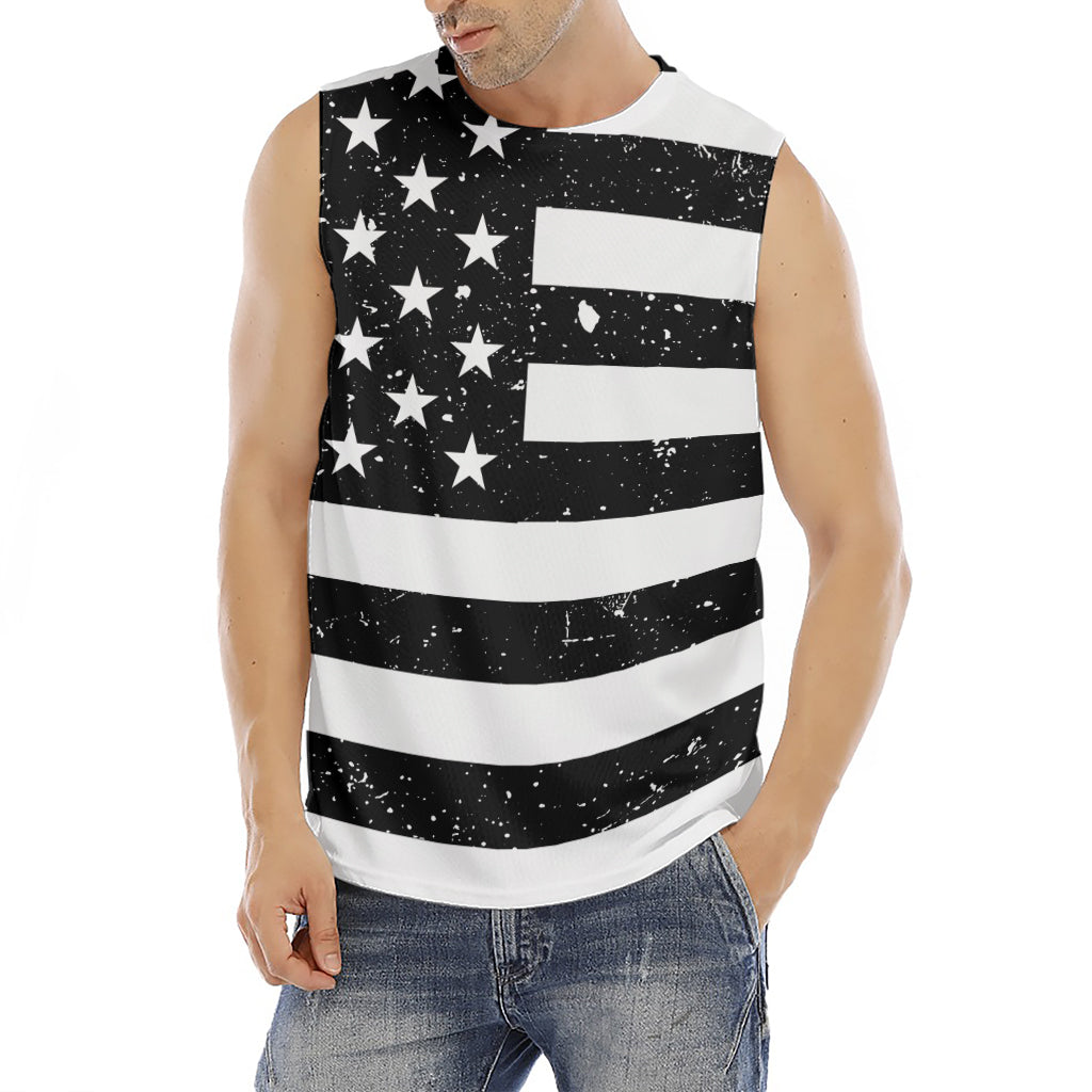 Monochrome Grunge American Flag Print Men's Fitness Tank Top