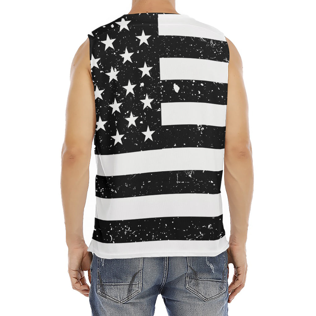 Monochrome Grunge American Flag Print Men's Fitness Tank Top
