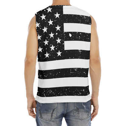 Monochrome Grunge American Flag Print Men's Fitness Tank Top
