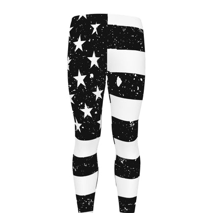 Monochrome Grunge American Flag Print Men's leggings