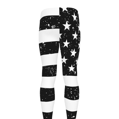 Monochrome Grunge American Flag Print Men's leggings