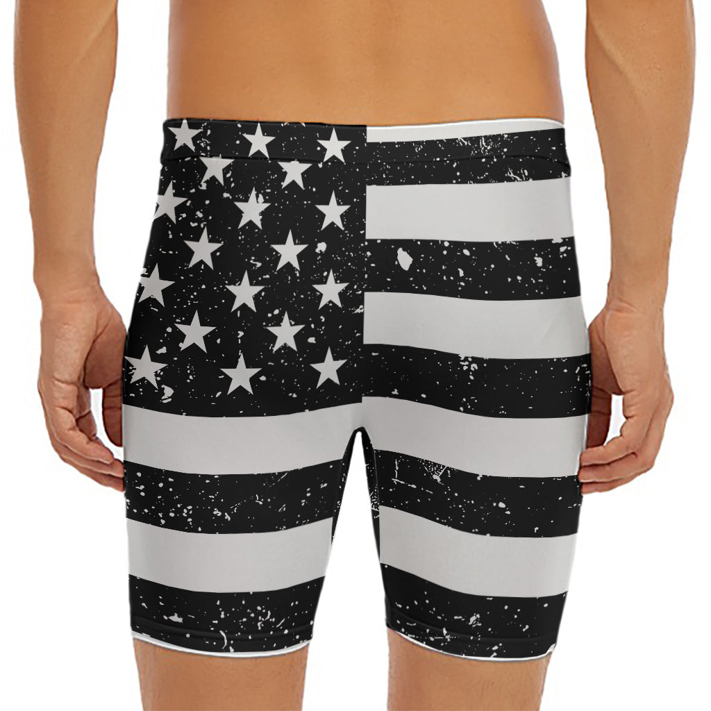 Monochrome Grunge American Flag Print Men's Long Boxer Briefs