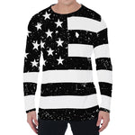 Monochrome Grunge American Flag Print Men's Long Sleeve T-Shirt