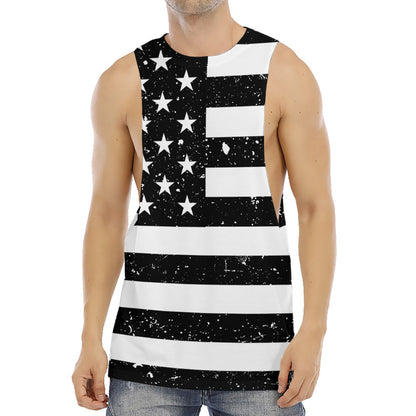 Monochrome Grunge American Flag Print Men's Muscle Tank Top