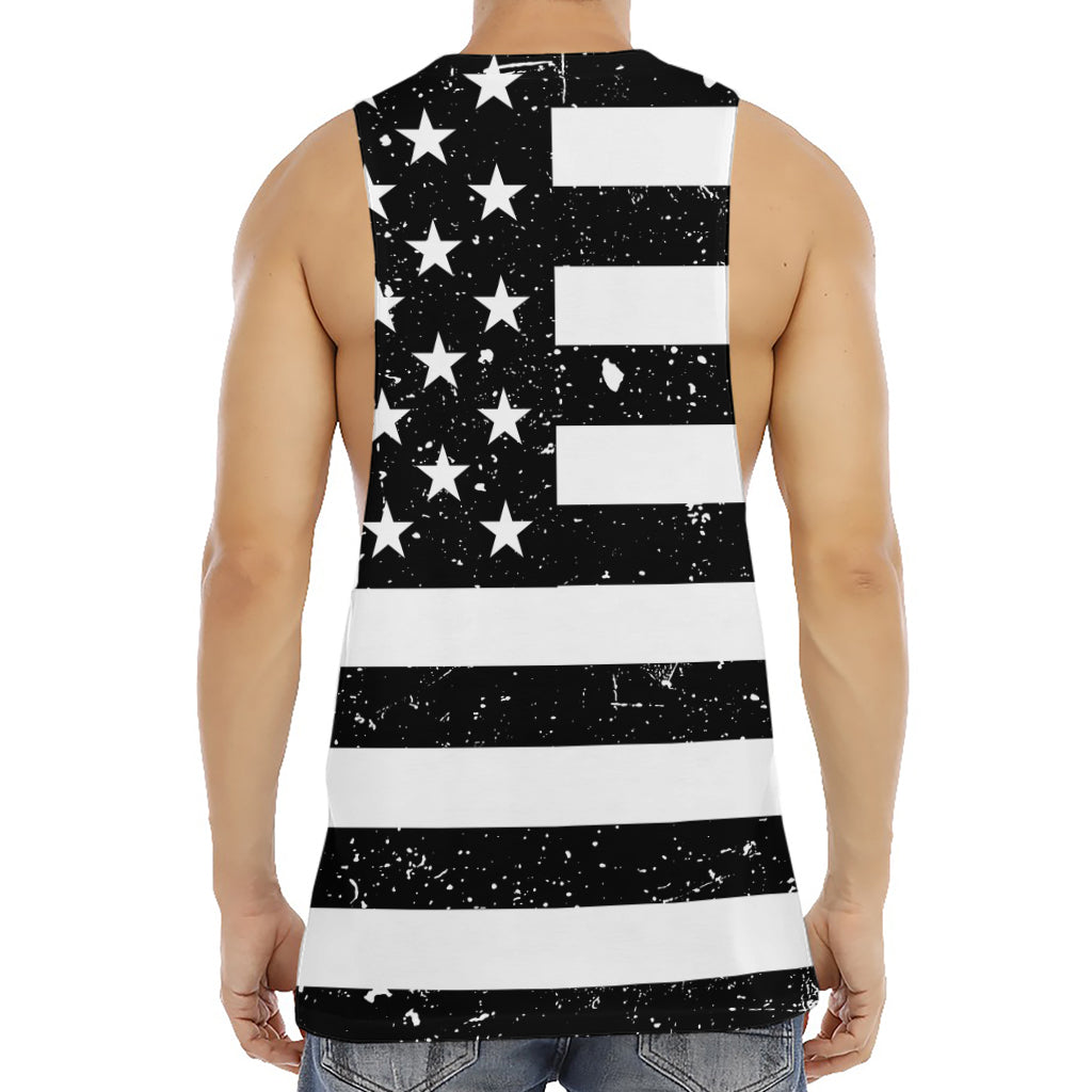 Monochrome Grunge American Flag Print Men's Muscle Tank Top