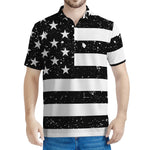 Monochrome Grunge American Flag Print Men's Polo Shirt