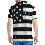 Monochrome Grunge American Flag Print Men's Polo Shirt