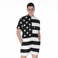 Monochrome Grunge American Flag Print Men's Romper