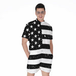Monochrome Grunge American Flag Print Men's Rompers