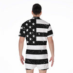 Monochrome Grunge American Flag Print Men's Rompers