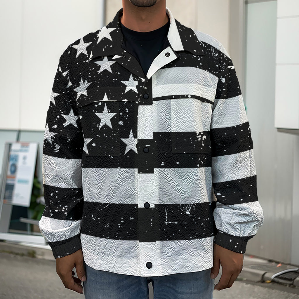 Monochrome Grunge American Flag Print Men's Shirt Jacket